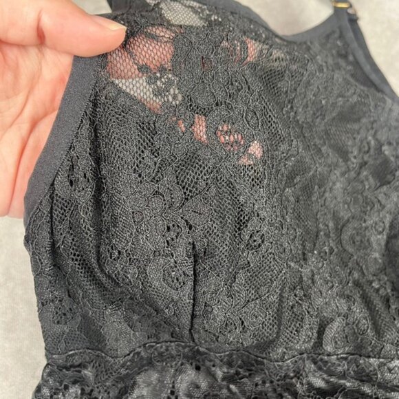 Y2K INC‎ Intimates Slip Dress Black XS Floral Velvet Lace Halter Mini Summer EUC - Picture 5 of 9